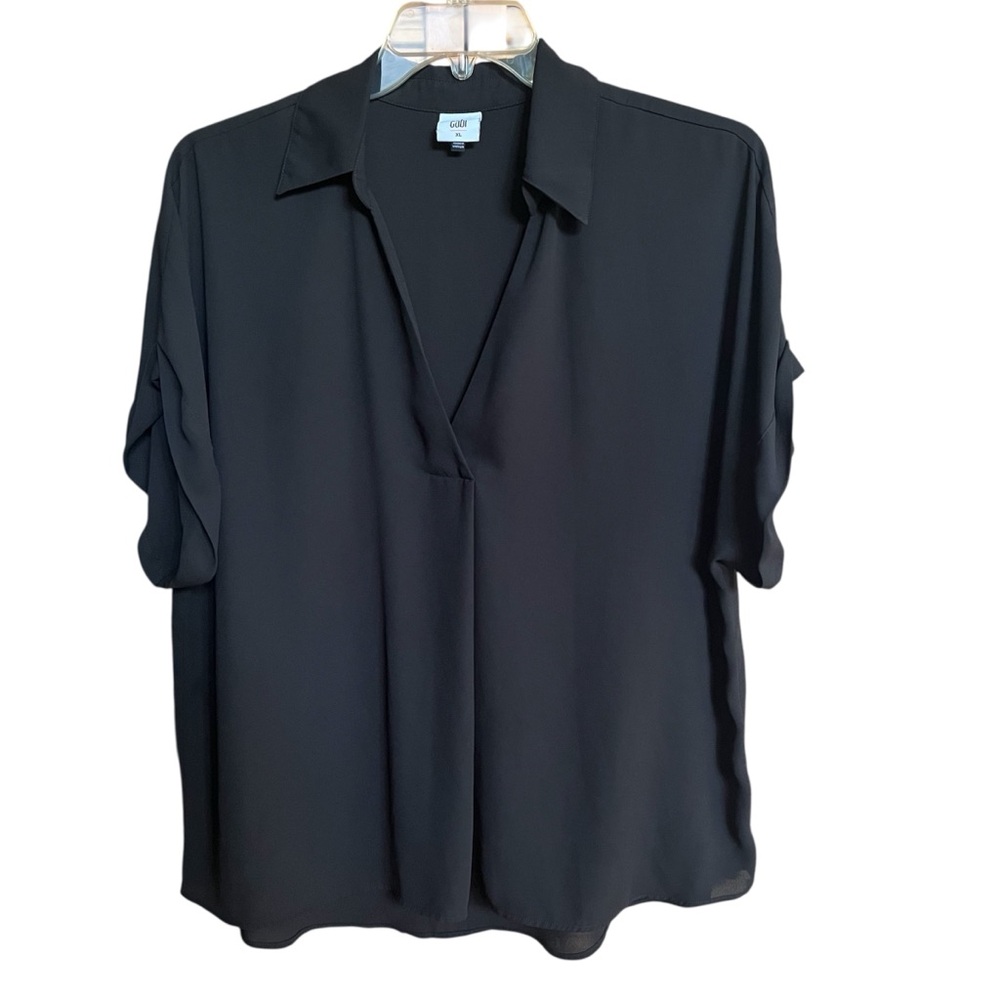 Cabi Sheer Flowy Black Women's Blouse Top Collar Career Women’s Size XL
